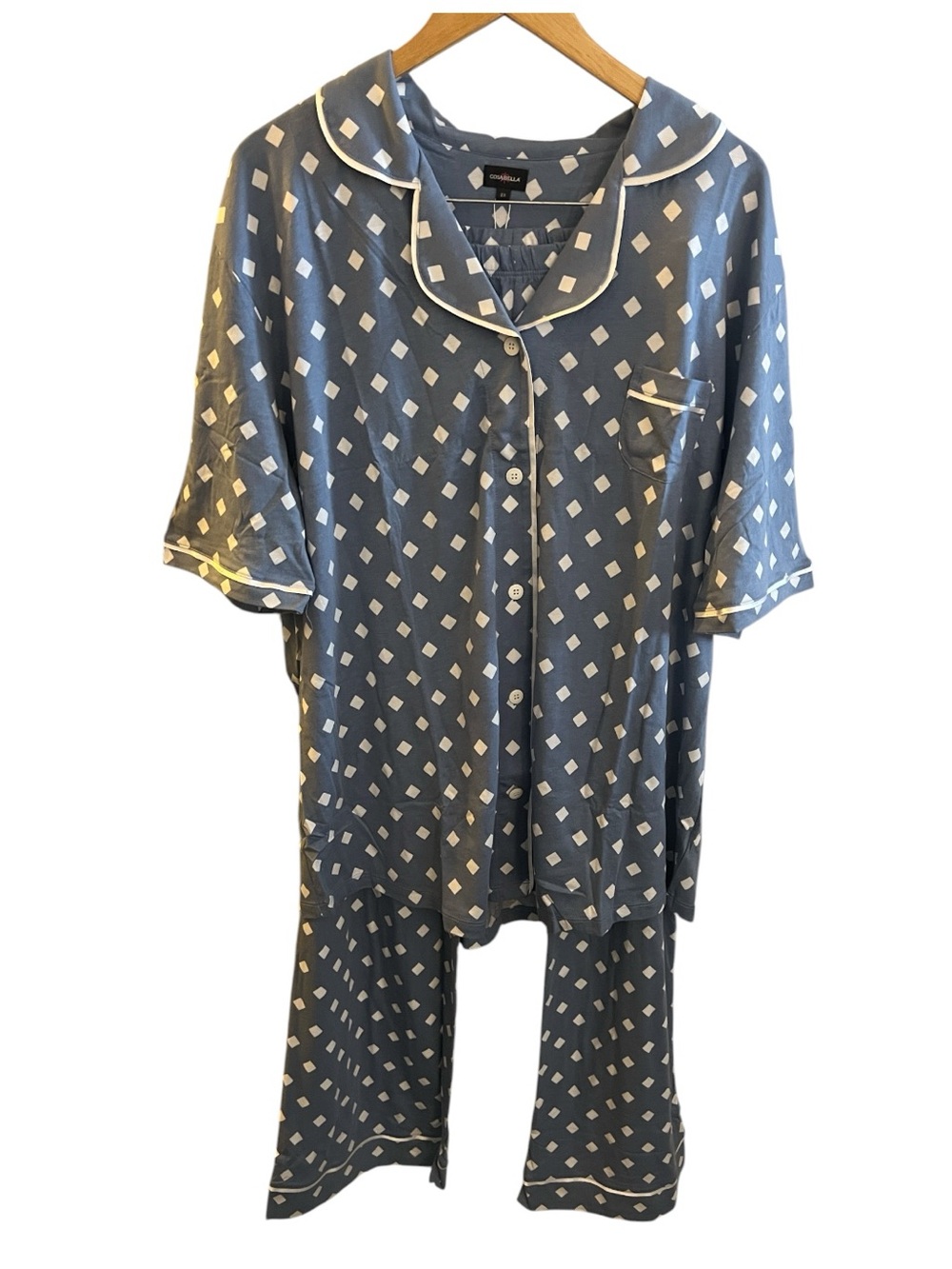 Cosabella Bella Pima Pajama Set 2X Blue Diamond Print Short Sleeve and Pants NWT - Picture 12 of 12